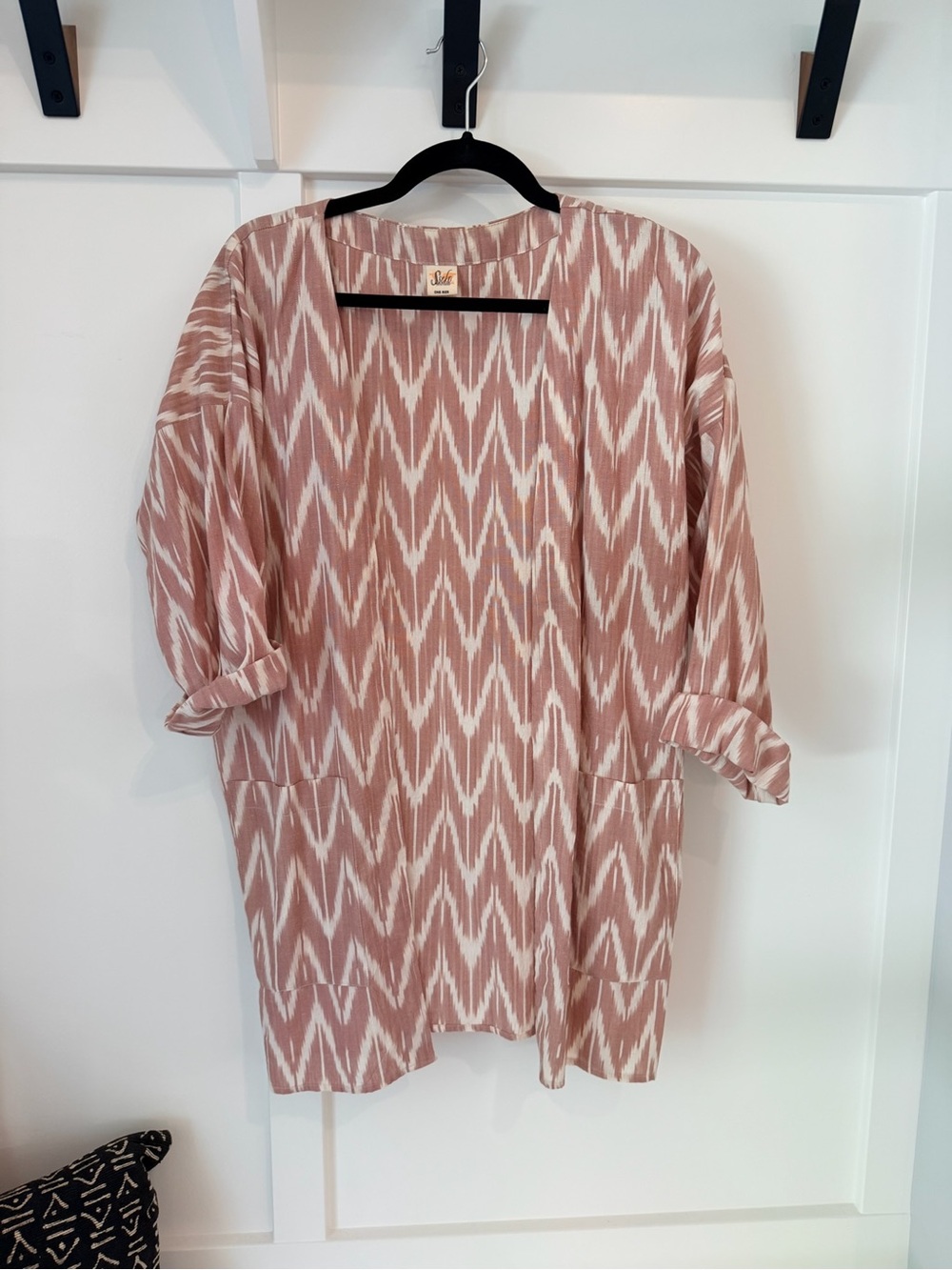 Sseko Open-Front Women's Duster Jacket in Blush Ikat